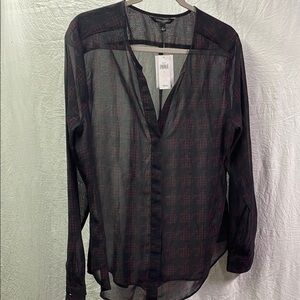 Banana Republic Sheer Black and Red Button Down Shirt